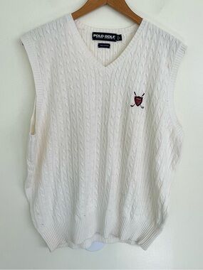 Polo Golf Ralph Lauren Ivory Cream Cable Knit Sweater Vest L Large 100% Cotton